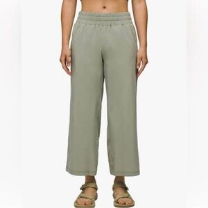 prAna Railay wide leg pant womens cropped pants pull on elastic XL Juniper Green